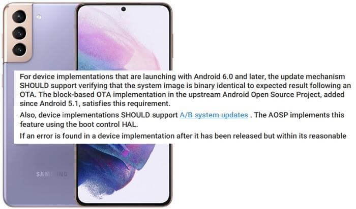 Обязательная опция Android 11 удалена на Samsung S21
